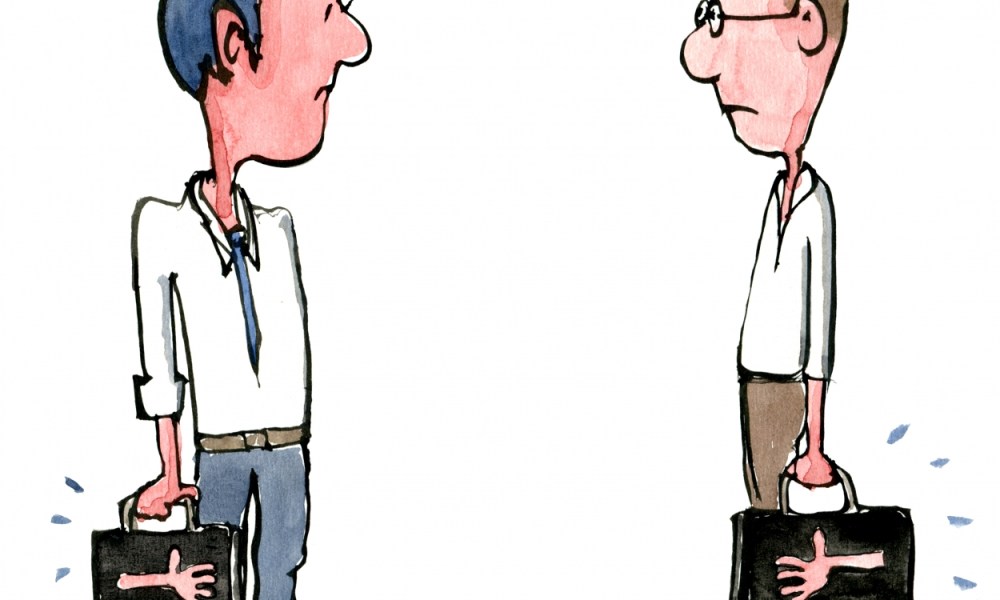 two men with hand bags