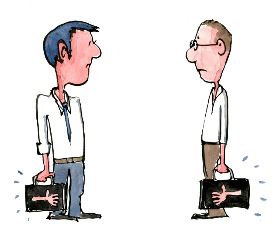 two men with hand bags