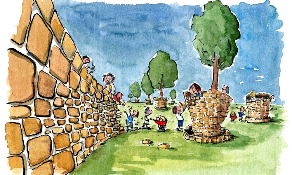 people building pots out of walls
