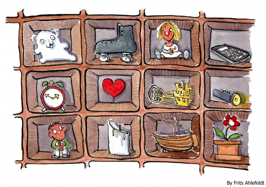 shelf with lost items