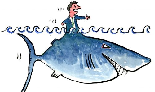 Drawing of a creature half man half shark