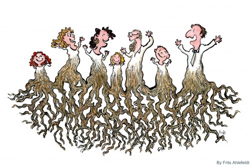 drawing of people with roots