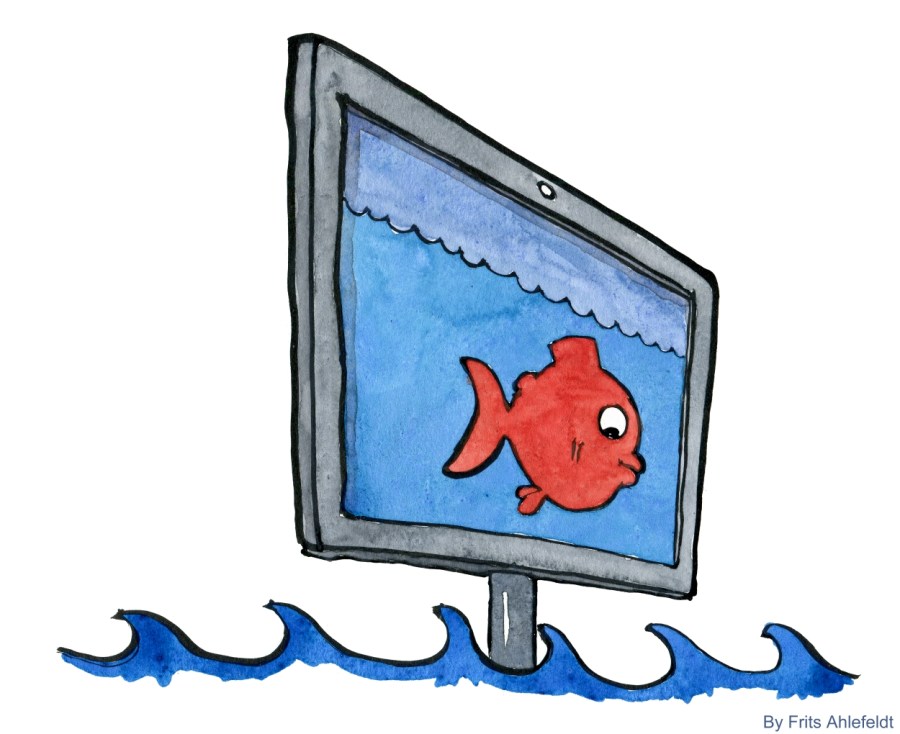 Drawing of a fish on a monitor