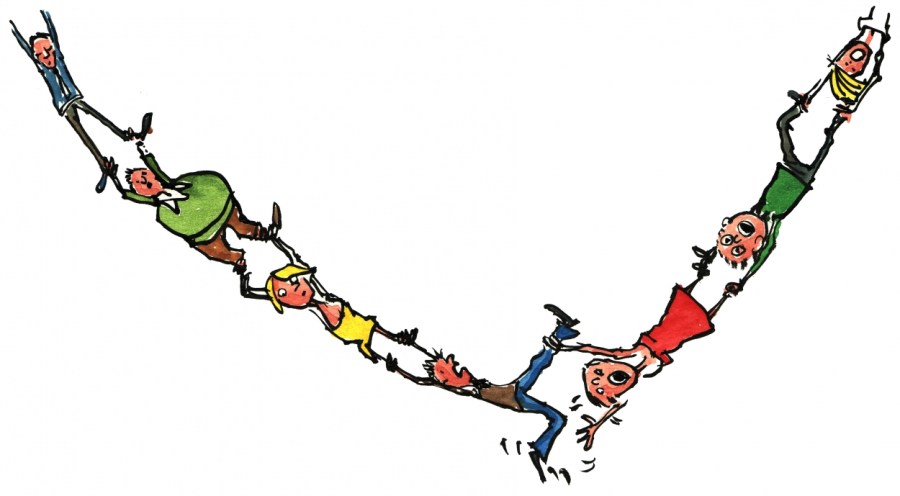 Chain of people failing