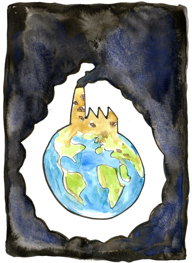 Chimney making dark smoke all over Earth illustration
