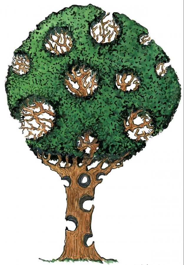 drawing of tree of life, holed and stressed