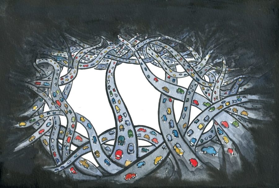 Drawing of a lot of cars