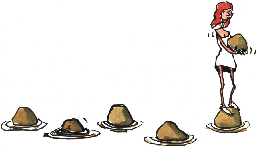 Drawing of a woman putting up stepping stones