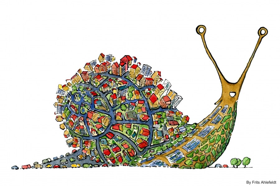 City on the bag of a snail