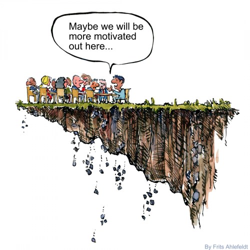 Drawing of a group sitting on the edge