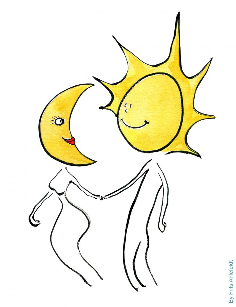 Drawing of the moon and the sun