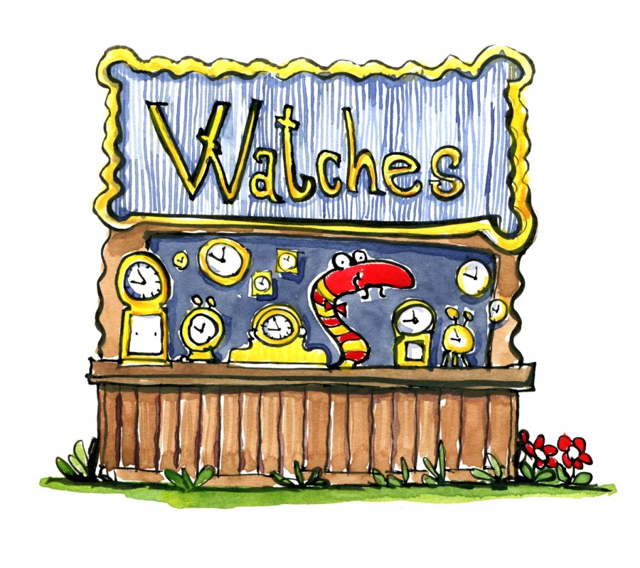Drawing op a snake selling watches