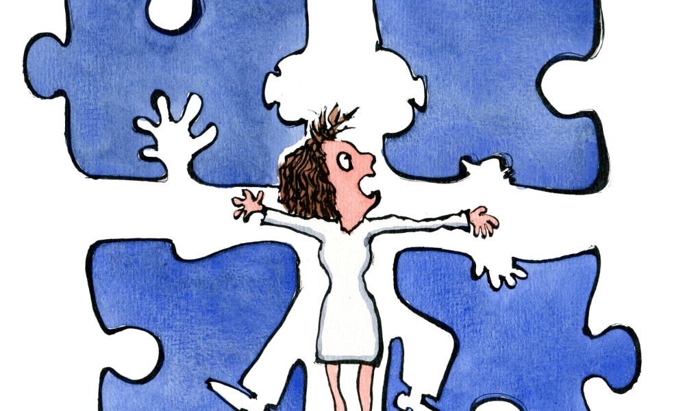 Drawing of a woman in a jigsaw