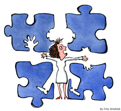 Drawing of a woman in a jigsaw