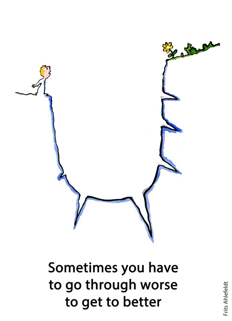 Drawing of a guy standing in front of worse, wanting to get to better