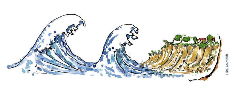 Big waves heading for a coast