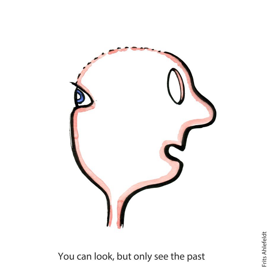 Drawing of a head with eye in the back, hole in the front