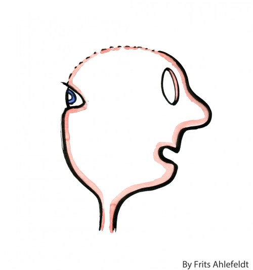 Drawing of a head with eyes in the back and none in the front