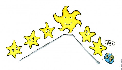 Drawing: Stars discussing and Earth interrupting