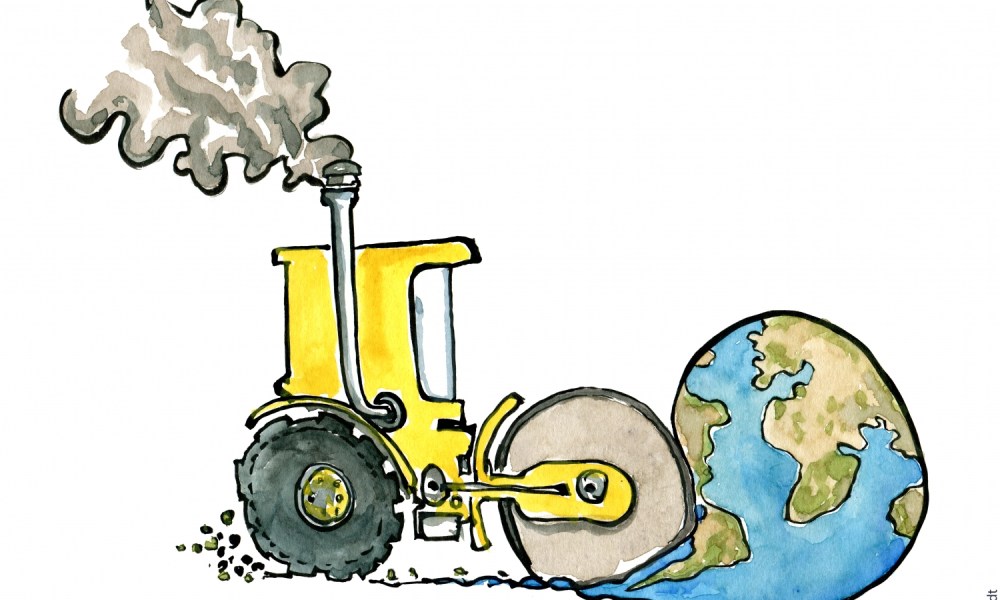 Drawing of a steamroller making the Earth flat