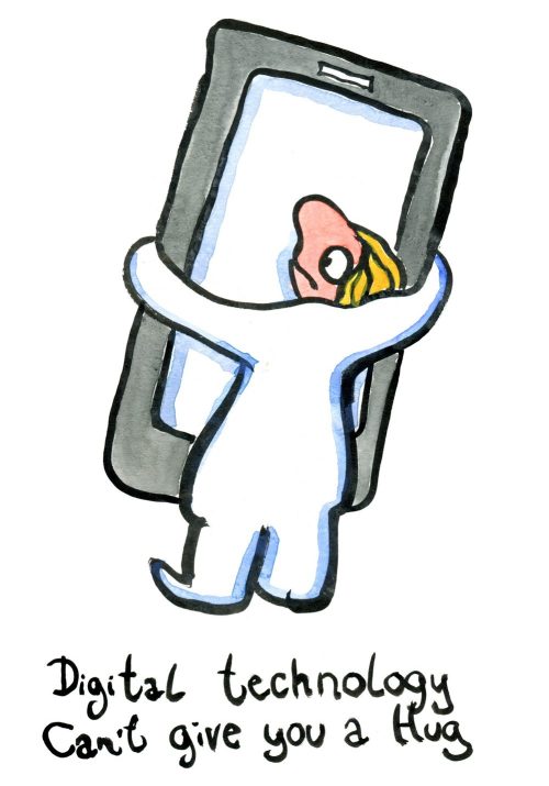Woman hugging a mobile phone