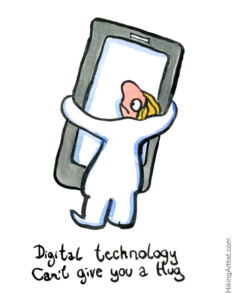 Woman hugging a mobile phone