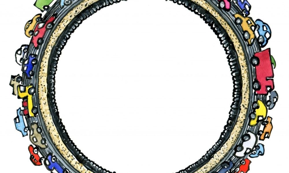 Cars drawing around an empty Circle