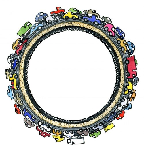 Cars drawing around an empty Circle