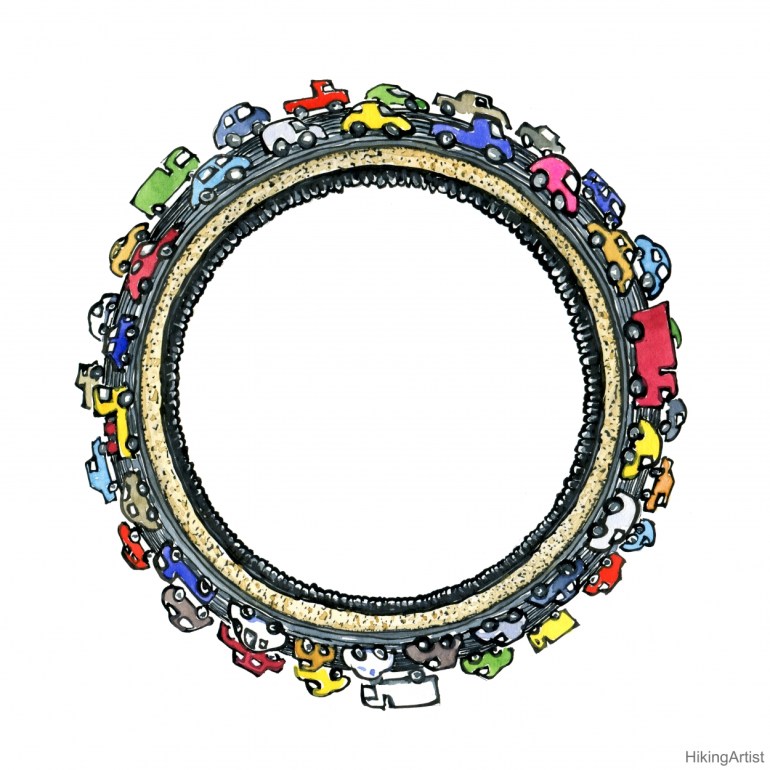 Cars drawing around an empty Circle