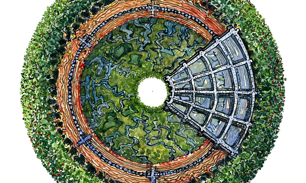 round green house with retractable roof