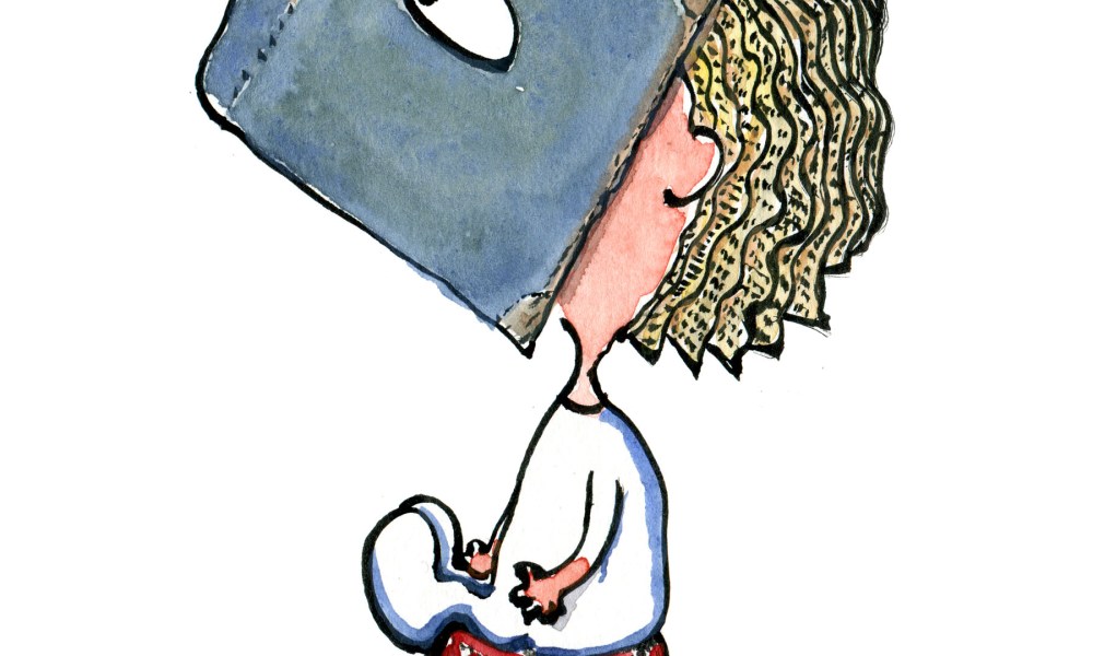 Drawing of a little girl with a book head with hair as pages