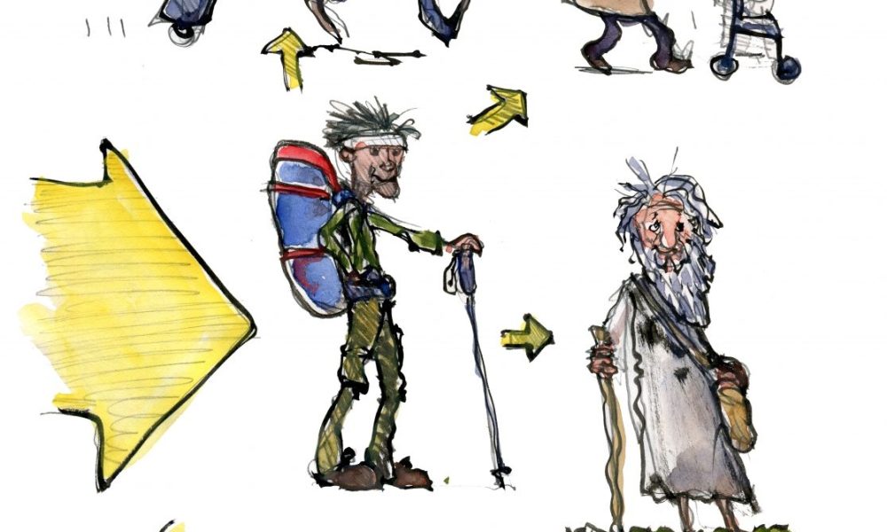 Drawing of different ways to carry luggage with wheels