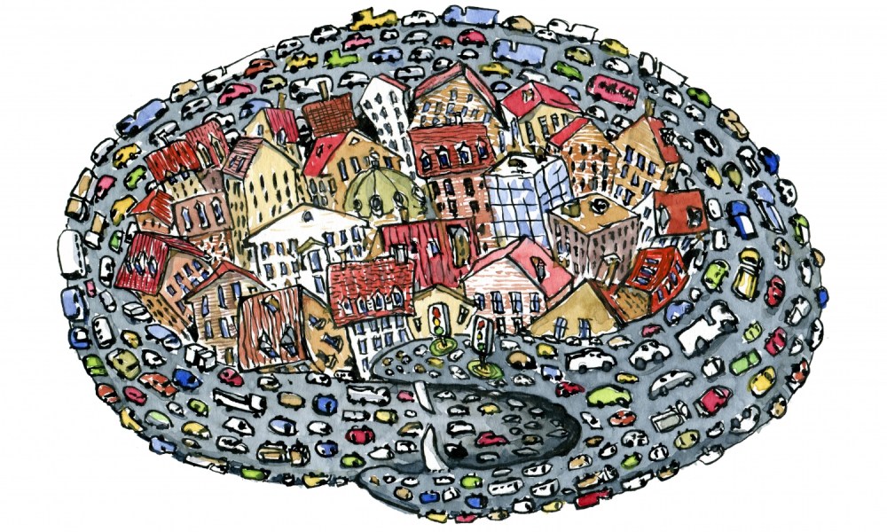 Traffic snake eating its own tail