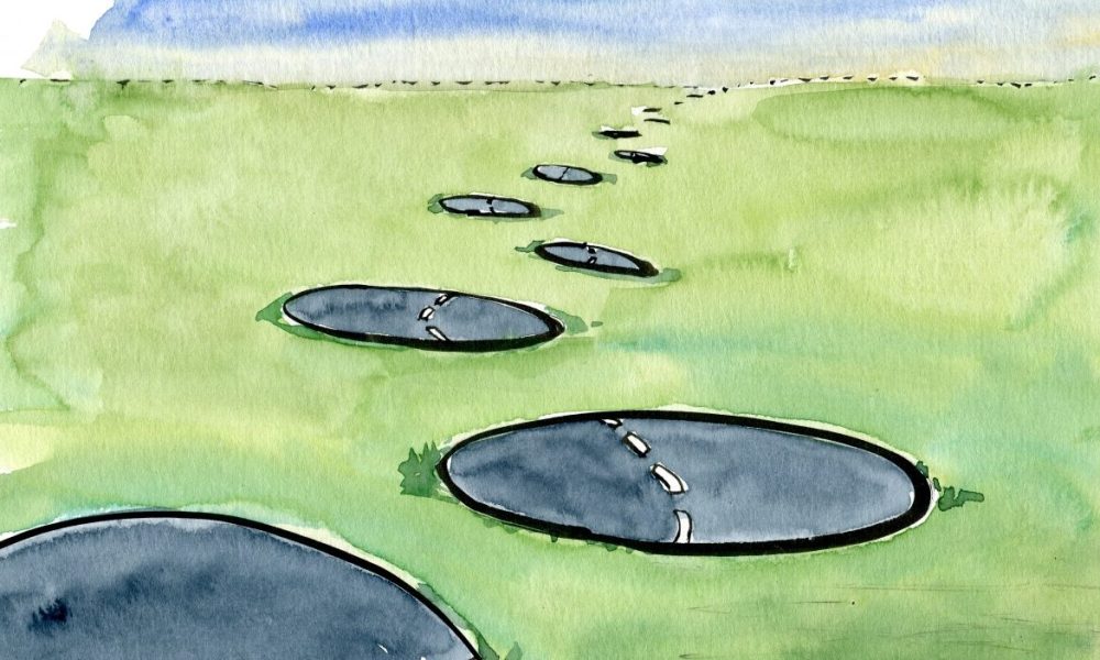 Drawing of a road mad of circles