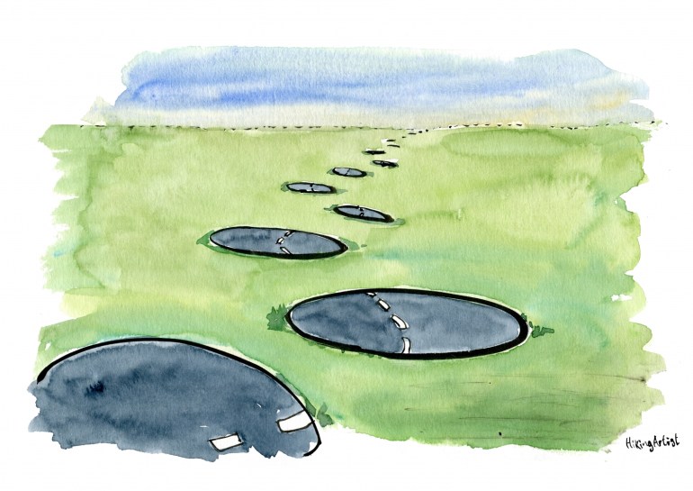 Drawing of a road mad of circles