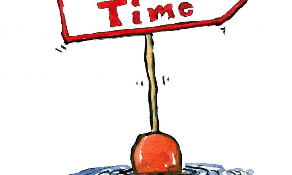 Sign with time on it and a seagull