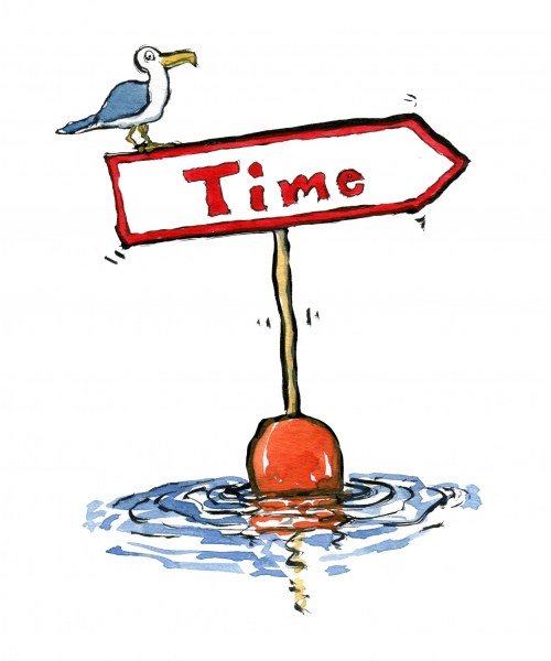 Sign with time on it and a seagull