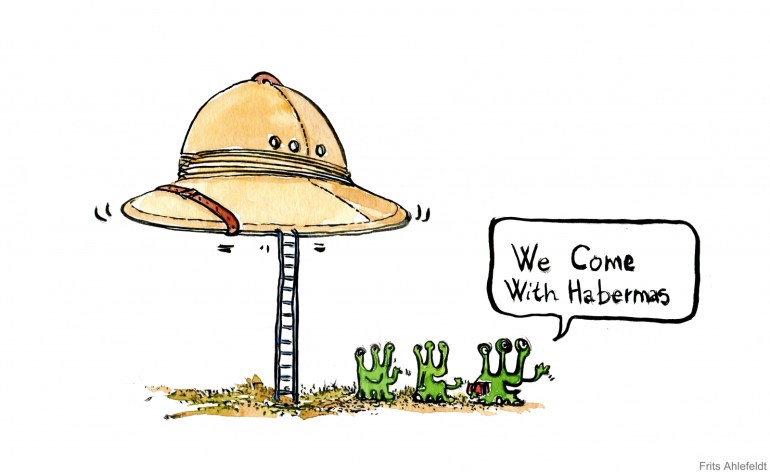 Drawing of mars men saying we come with Habermas