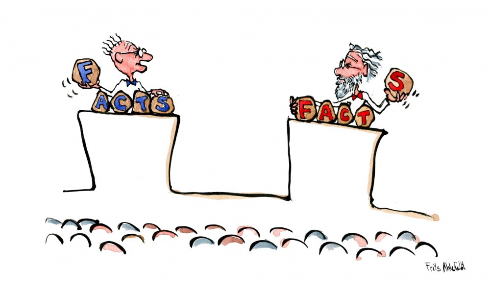 Two experts with arguments and fact stones, get ready to throw arguments at each other