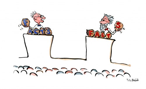 Two experts with arguments and fact stones, get ready to throw arguments at each other