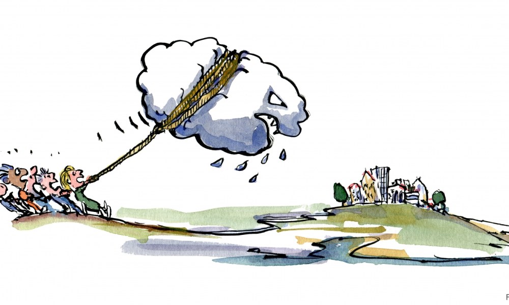 Monster rain heading for a town, while locals work to stop it