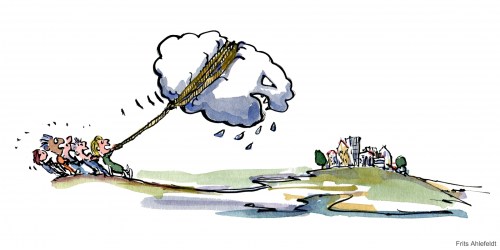 Monster rain heading for a town, while locals work to stop it