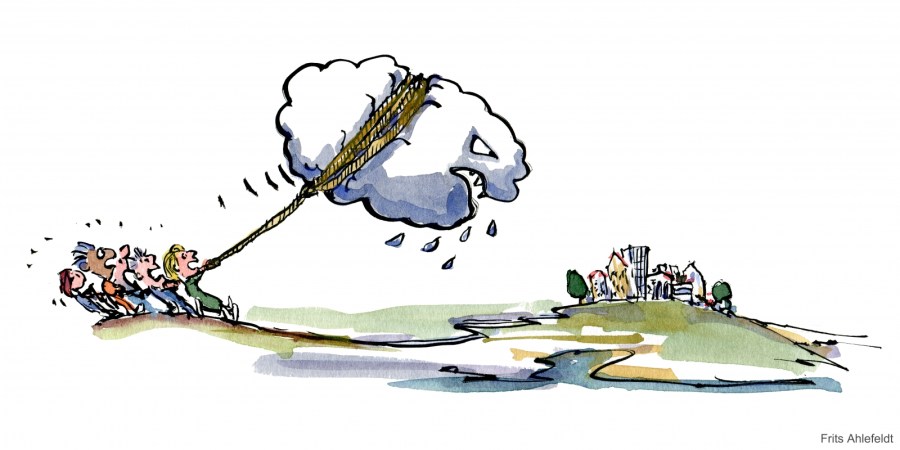 Monster rain heading for a town, while locals work to stop it