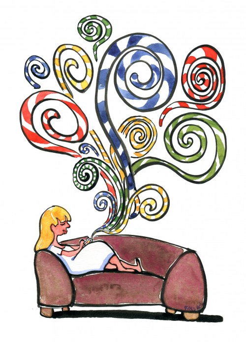 Girl in a sofa with her phone