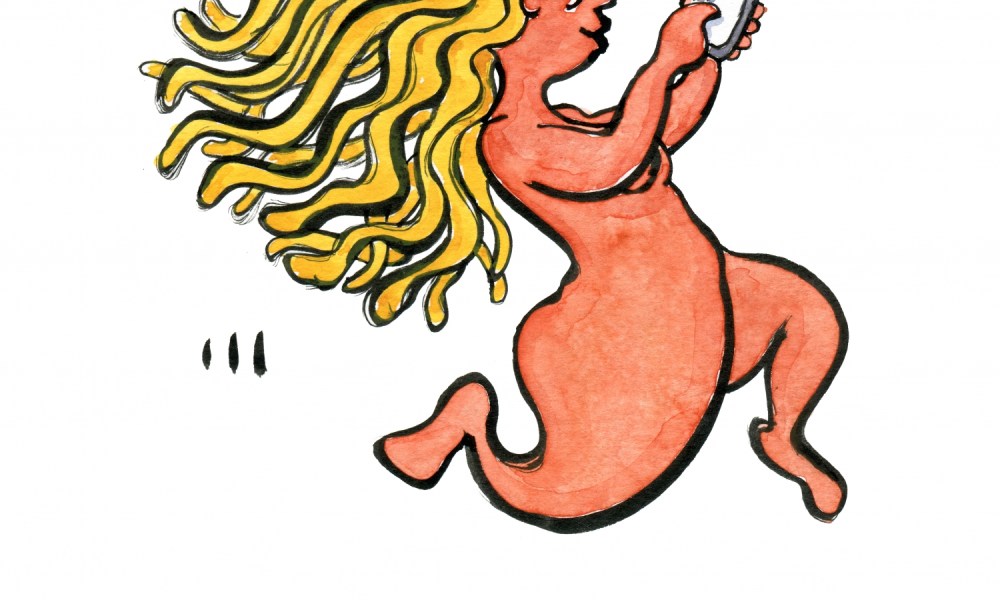 Woman running happy with a phone