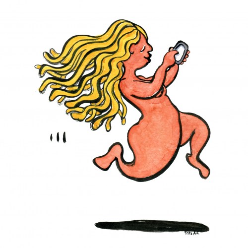 Woman running happy with a phone