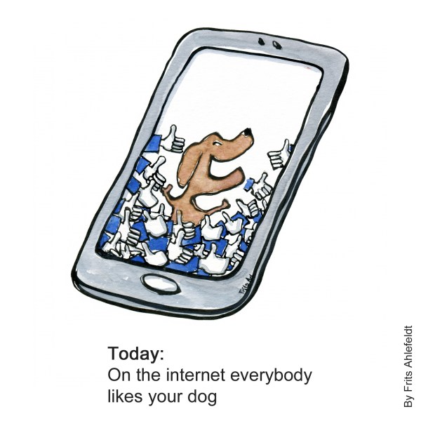 Drawing of a dog image on a smartphone with lots of likes