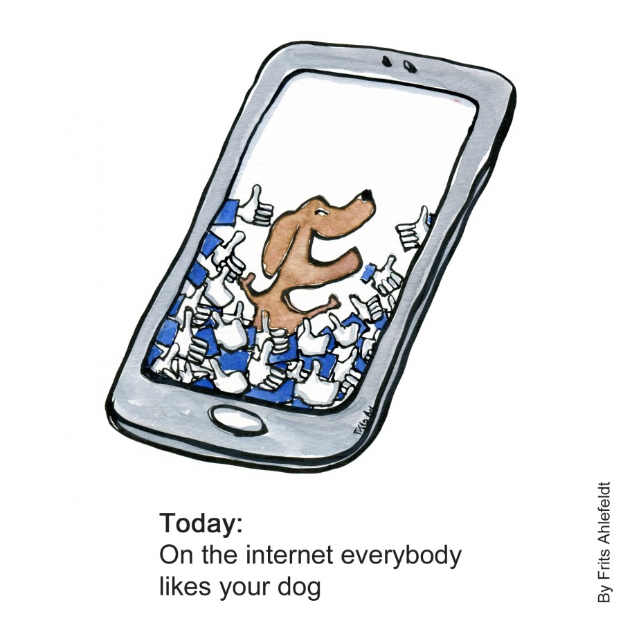 Drawing of a dog image on a smartphone with lots of likes