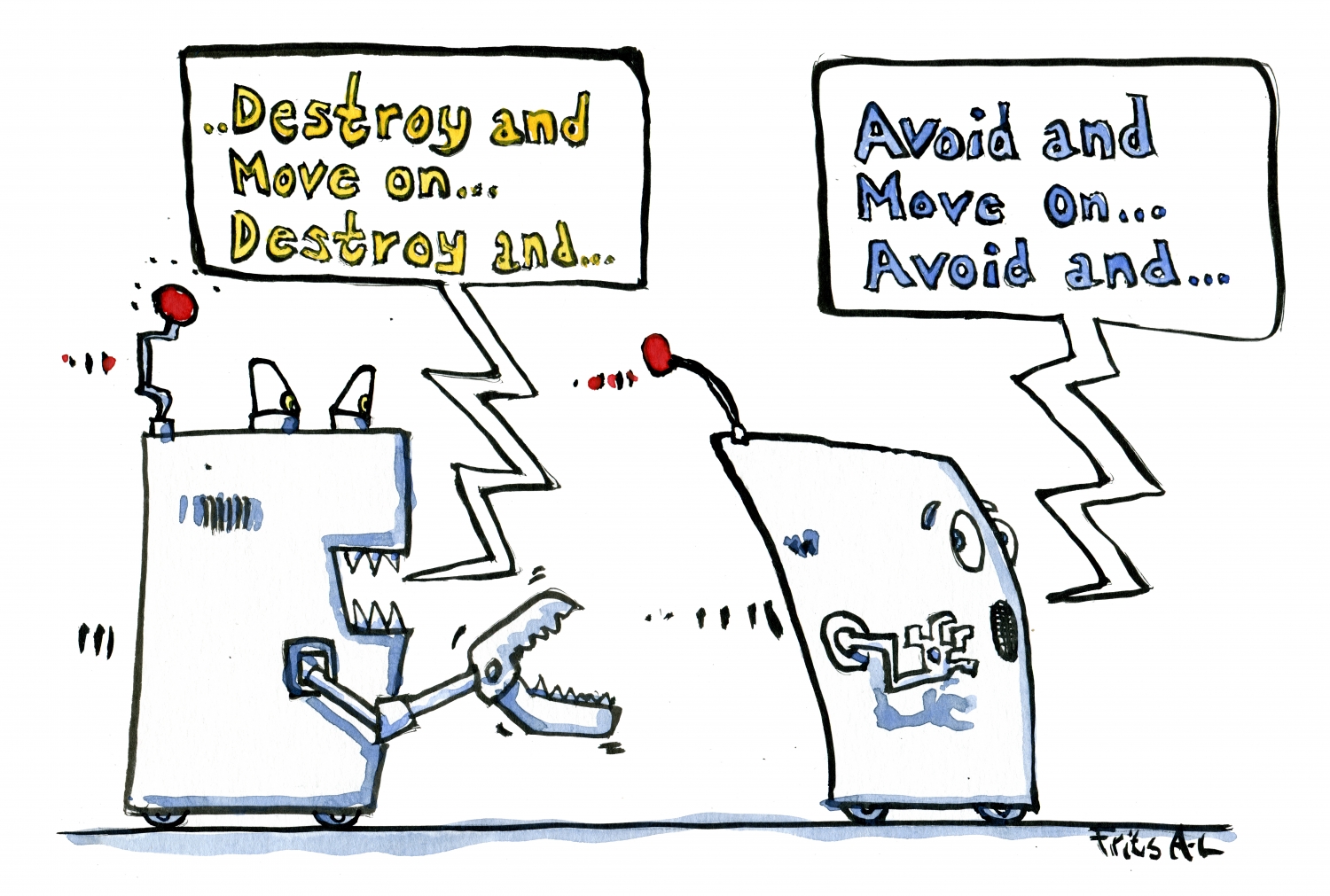 A robot chasing another robot around