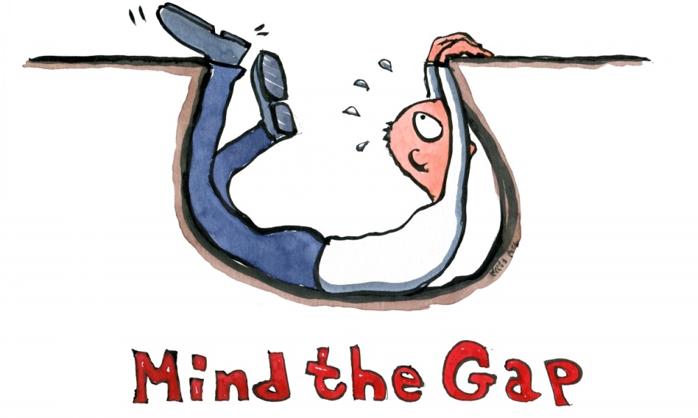 Drawing of a guy falling into a gap